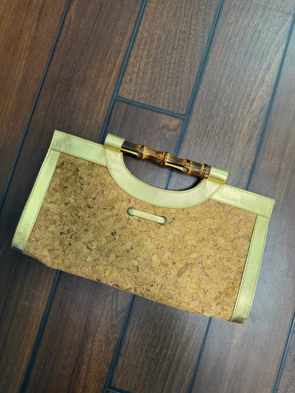Hobo International Cork & Gold clutch with bamboo handles